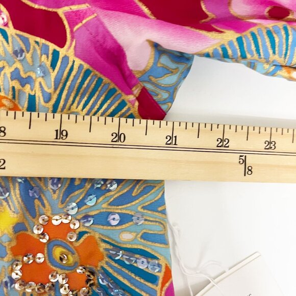 NEW Diane Gilman Pink Multicolor Beaded Artsy Long Sleeve Blouse Silk LARGE - Picture 7 of 8